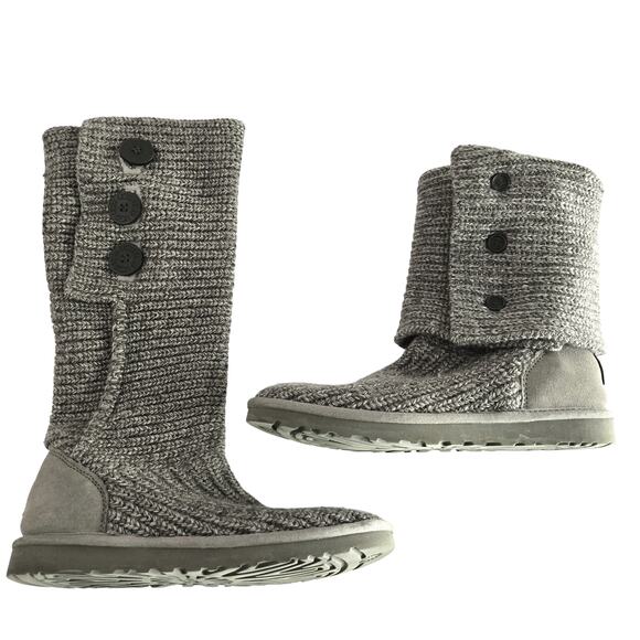 UGG 5819 Gray Cardy Classic Knit Sweater Foldable Button Boots Cozy Hygge, Sz 9 - Picture 1 of 10